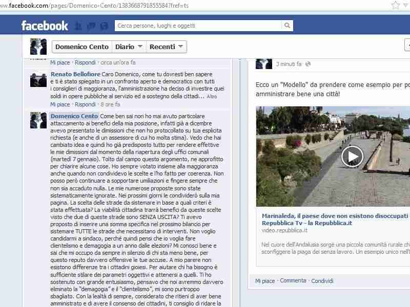 Gioia: Cento annuncia le dimissioni da Presidente e lascia la maggioranza