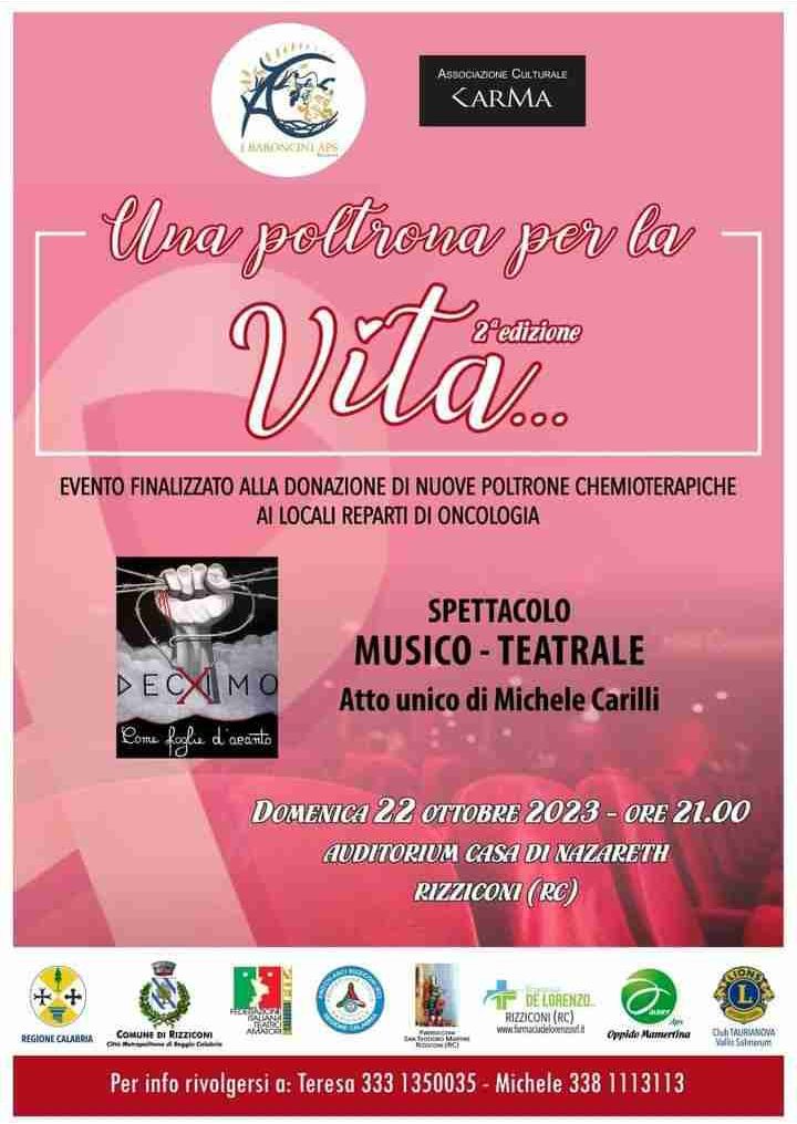 Rizziconi, una poltrona per la vita: teatro e solidarietà per l’acquisto di poltrone chemioterapiche