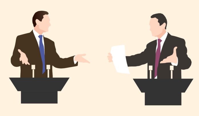 Debate two speakers. Political speeches debates